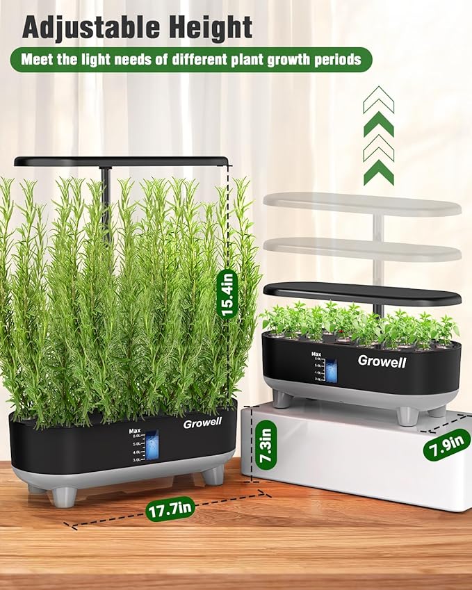 Hydroponics Growing System Kit, 16 Pods Indoor Garden with 28W Full Spectrum LED Grow Light, Auto Timer, 3 Smart Light Modes, 8L Large Herb Garden, Ideal Gardening Gift for Women, Men (Black)