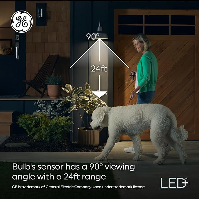 GE LED+ Motion Sensor LED Light Bulbs, 12W, Outdoor Security Lights, Daylight, A21 (2 Pack)