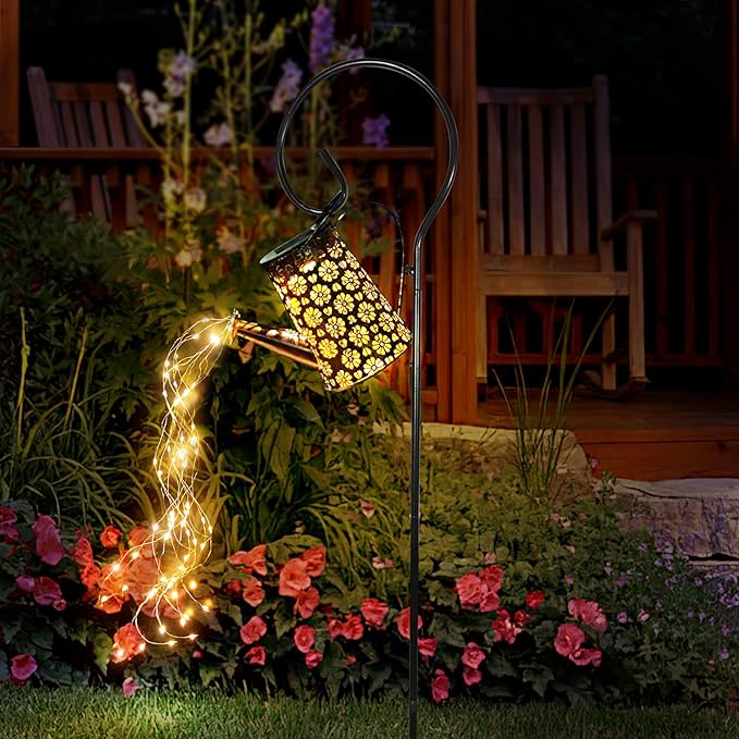 Solar Watering Can Lights Outdoor Waterproof, Retro Metal Hanging Lantern With String Lights, Garden Decor for Patio Porch Lawn Driveway Yards Backyard Pathway