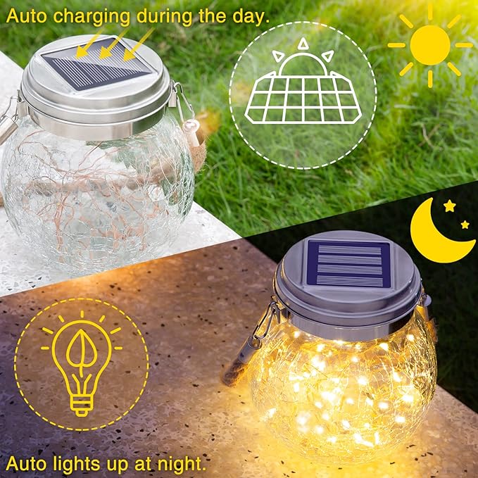 ROSHWEY 4 Pack Solar Lanterns Outdoor, 30 LED Waterproof Garden Decor Hanging Lights Decorative Backyard Decorative Lighting for Patio Pathway
