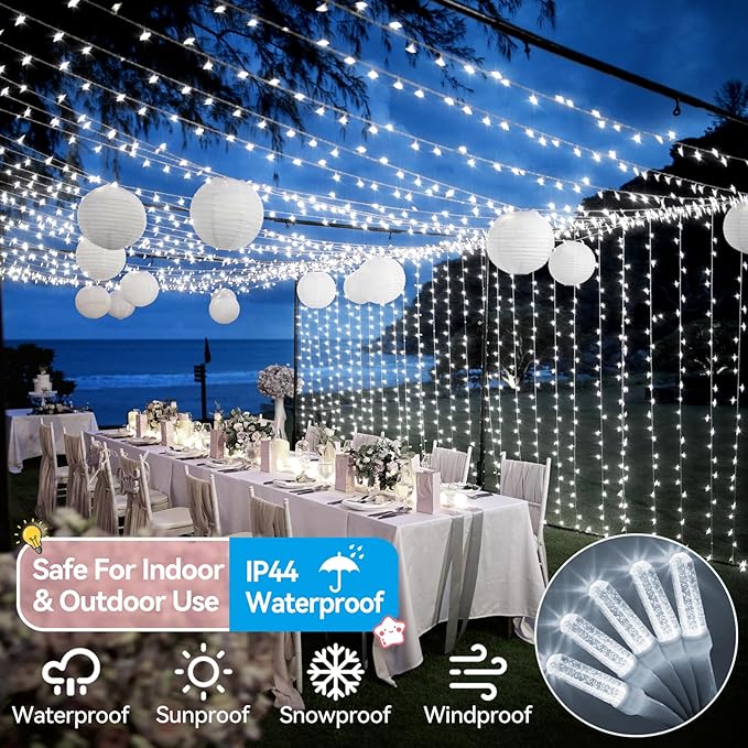 Heceltt 1140 LED 449 FT String Lights Outdoor, 8 Modes White Christmas Lights Plug in, IP44 Waterproof Led String Lights with Timer and Memory for Xmas Tree Yard Party Garden Decorations