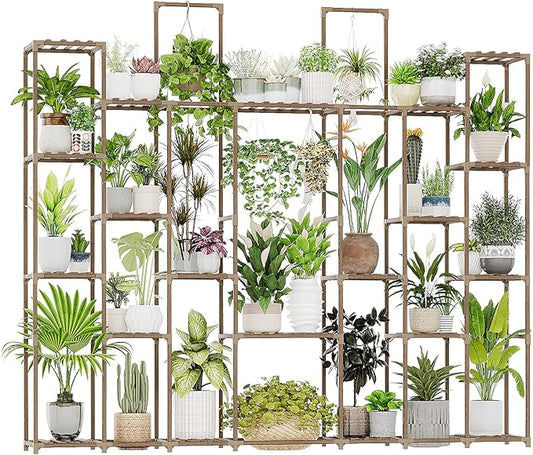 Bamworld Plant Stand Indoor 30 Pots Large Plant Shelf Wide Tall Outdoor Plant Holder Wood for Multiple Plants Plant Rack for Living Room Garden Balcony Flower