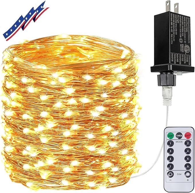 66Ft 200LED Fairy Lights Plug in with Remote, Waterproof String Lights Outdoor & Indoor 8 Modes with Timer, LED Twinkle Lights for Girl's Room Garden Patio Halloween Christmas Decorations (Warm White)