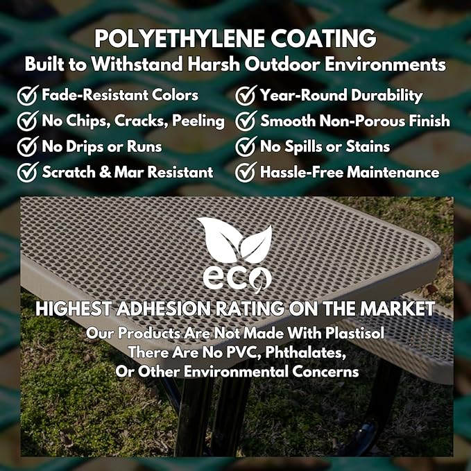 Coated Outdoor Furniture Heavy-Duty Portable ADA-Compliant Outdoor Picnic Table, Punched Steel Patio Dining Furniture Made in America (8ft Rectangular, One-Side Handicap, Dark Blue)