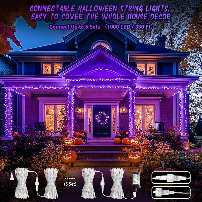 JMEXSUSS Purple Christmas Lights Indoor Outdoor Clear Wire, 66ft 200 LED Purple Lights for Christmas Tree, 8 Modes Purple String Lights Plug in for Christmas Bedroom Garden Party Xmas Decorations