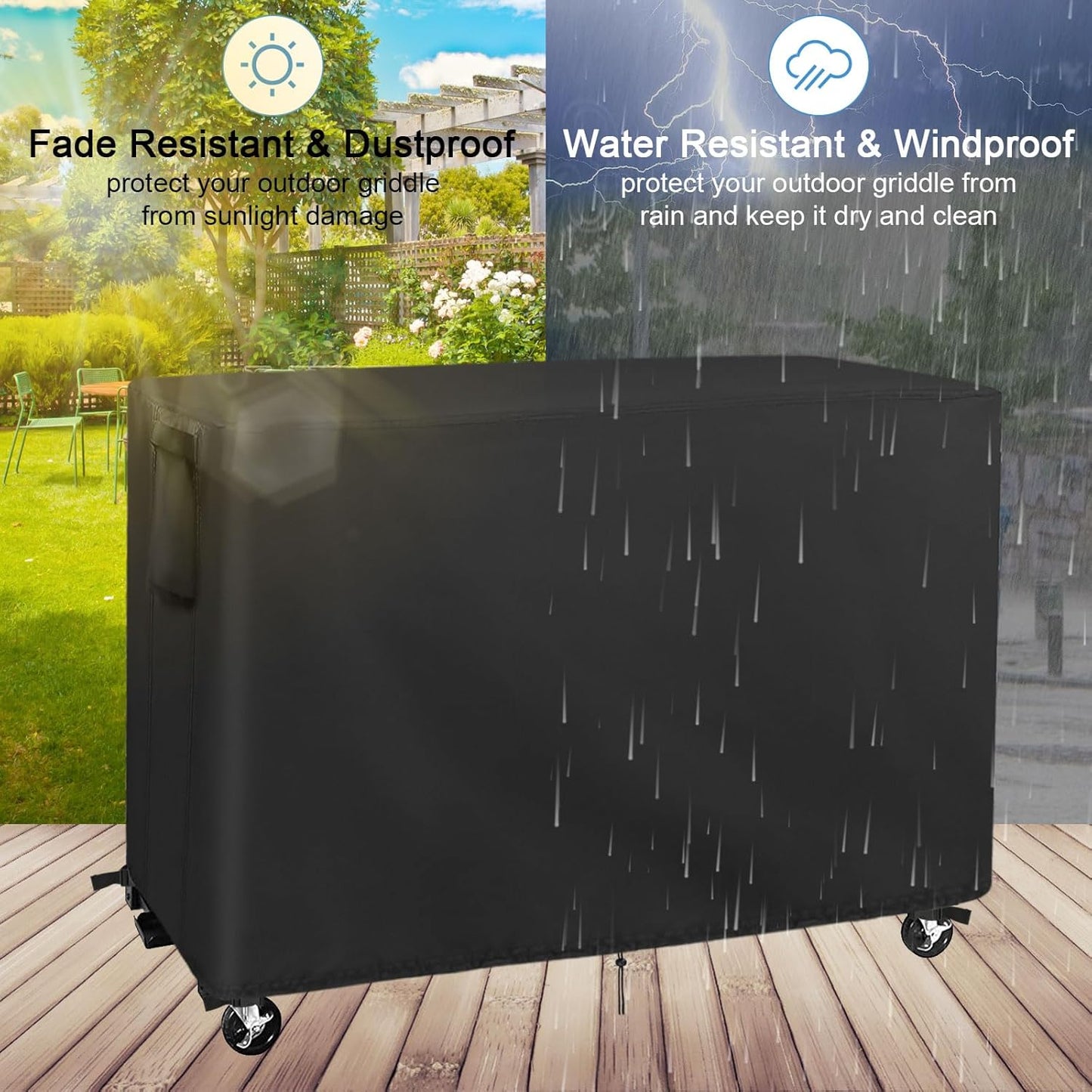 Flat Top Grill Cover Waterproof for Royal Gourmet 8-Burner Gas Grill with Side Tables Down, Weatherproof Cover for Protecting BBQ Grill/Propane Griddle/Outdoor Grill