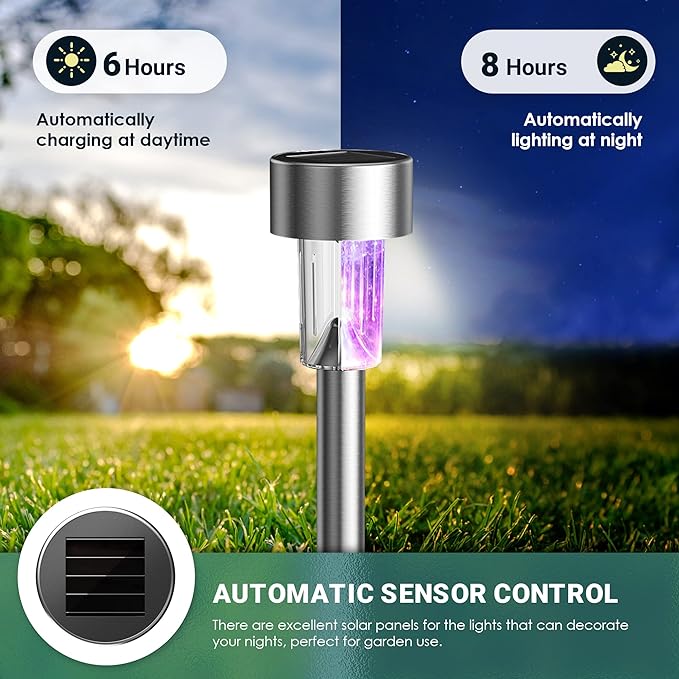 GIGALUMI Solar Lights Outdoor Waterproof, 20 Pack, Stainless Steel LED Solar Garden Lights for Patio, Lawn, Yard and Landscape, Garden Decor Patio Decor,Multicolor