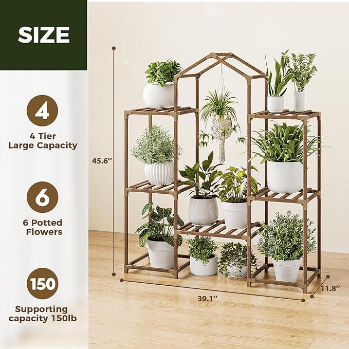 Bamworld Plant Stand Indoor Boho Decor Hanging Plant Shelf Wood Flower Stand for Christmas Gift, Home Decor, Plant Gift