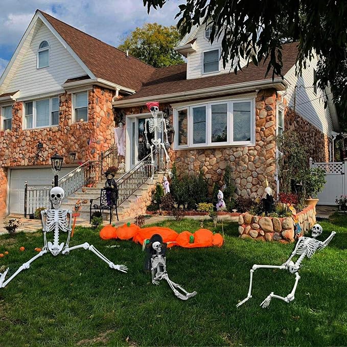 5.4ft/165cm Halloween Skeleton - Life Size Skeleton Full Body Realistic Human Bones with Posable Joints for Halloween Pose Skeleton Prop Decoration (5.4Ft&3Ft)