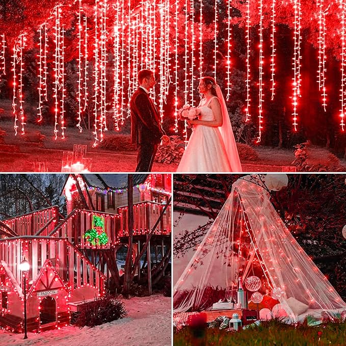 200 LED Red Christmas String Lights, 66ft Clear Wire 8 Modes, Connectable Waterproof Plug-in Twinkle Fairy Lights for Tree Bedroom Indoor Outdoor Christmas Decorations