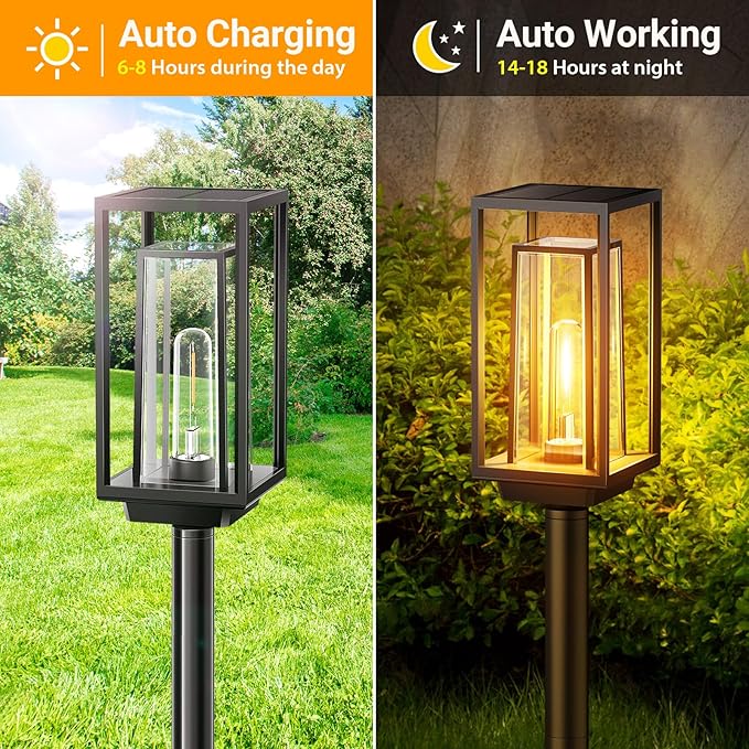 WdtPro Solar Pathway Lights Outdoor Waterproof, 2X Bigger & Brighter Yard Lights, Over 12 Hours Double-Layer, Auto On/Off, Landscape Lighting for Yard Patio Walkway Driveway,Warm White, 4 Pack