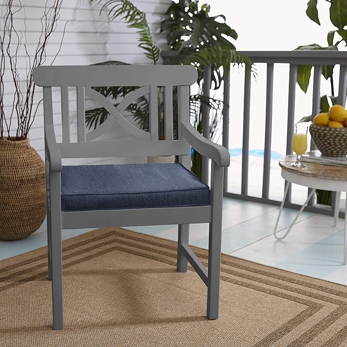 Sorra Home Sunbrella Bristol Square Chair Cushion (Set of 2) - Fade & Water Resistant, Outdoor & Indoor Patio Seat Cushion with Plush Foam - Spectrum Indigo (20" x 20" x 2.5")