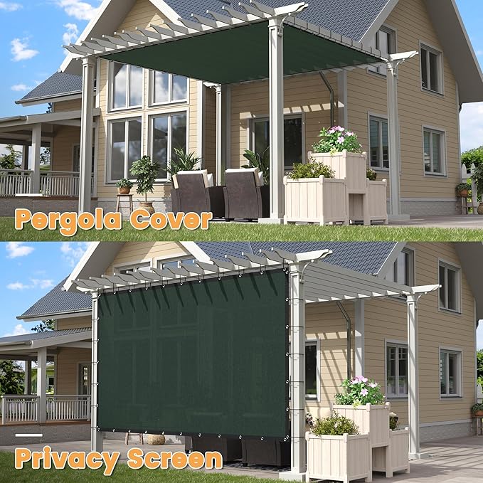 VICLLAX Shade Fabric Sun Shade Cloth with Every 2 FT Grommets for Patio Garden Pergola Cover Canopy 12x17 FT, Dark Green