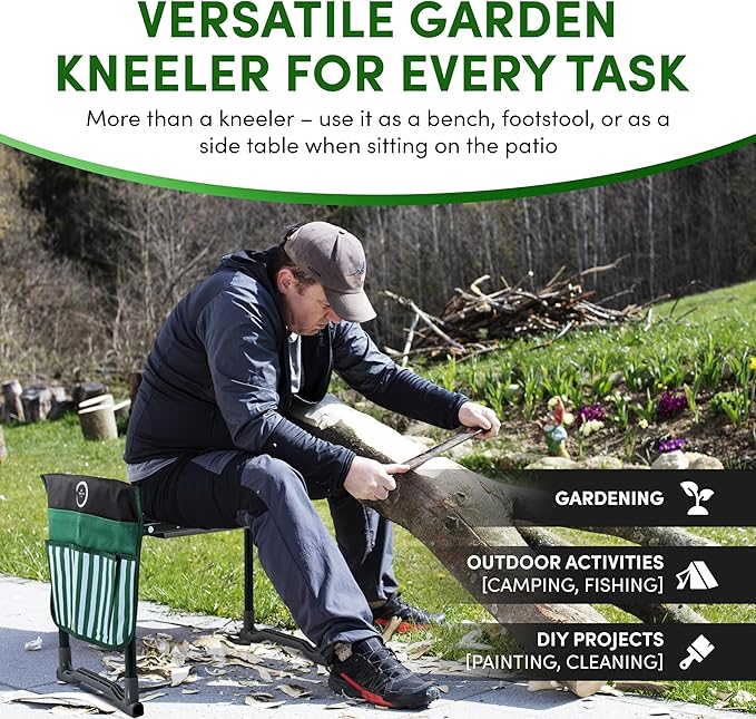 Garden Kneeler Seat Bench, Garden Kneeling Bench with Sunshade Umbrella, Ergonomic Handles, Folding Table, and Potting Mat, 10.2" Foam Knee Seat, Loading Capacity 330 Lbs