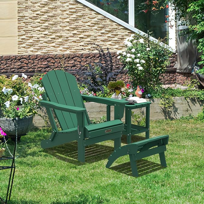 SERWALL Folding Adirondack Ottoman Without Assembly, Green