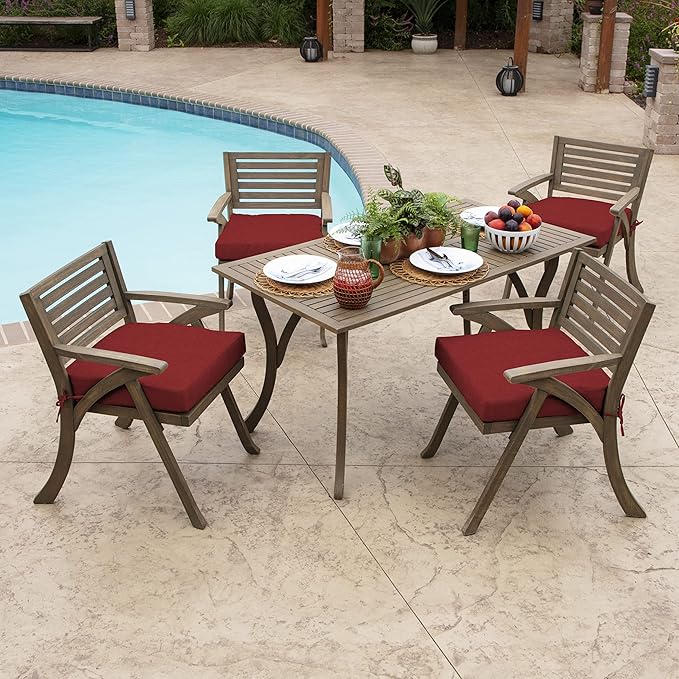 Arden Selections Outdoor Wicker Chair Cushion, 20 x 18, Rain-Proof, Fade Resistant 21 x 21, Ruby Red Leala (Pack of 4)