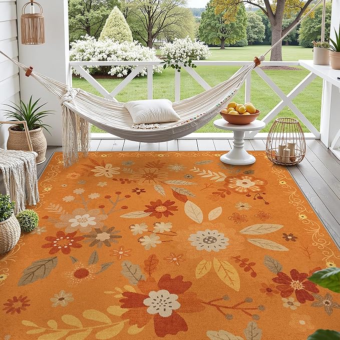 GENIMO Indoor Outdoor Area Rug 8' X 10' Waterproof, Washable Door Mat Non Shedding, Easy Cleaning Floral Outdoor Carpet for Patio, Entryway, Porch, Bathroom, Living Room, Bedroom, Backyard