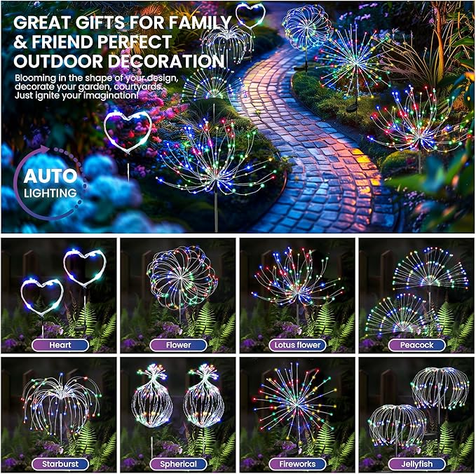 Garden Decor Solar Lights Outdoor,2Pack 120LED Waterproof Colorful Solar Garden Lights Your Outdoor Decoration,Yard, Patio, Porch,Flower Pot,Pathway,Christmas