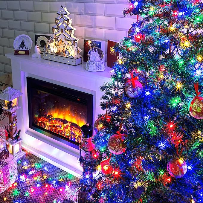 JMEXSUSS 8 Modes Christmas Tree Lights Multicolor, 250 LED Multicolor Christmas Lights Indoor, 91.5ft Green Wire Waterproof Christmas Lights Outdoor for Tree Party Garden Patio Christmas Decoration