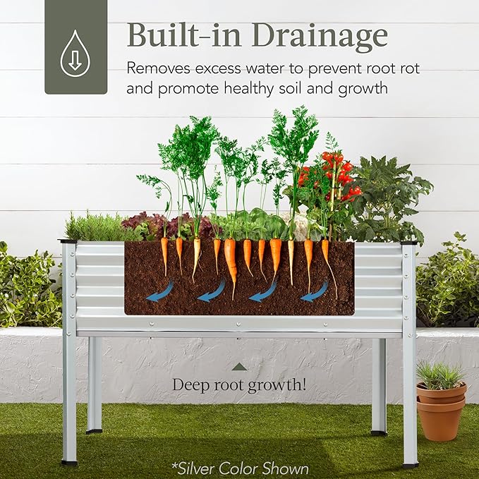 Best Choice Products 48x24x30in Galvanized Raised Garden Bed, Metal Elevated Planter Box, Vegetable Garden for Backyard, Patio, Balcony - Moonlight Gray