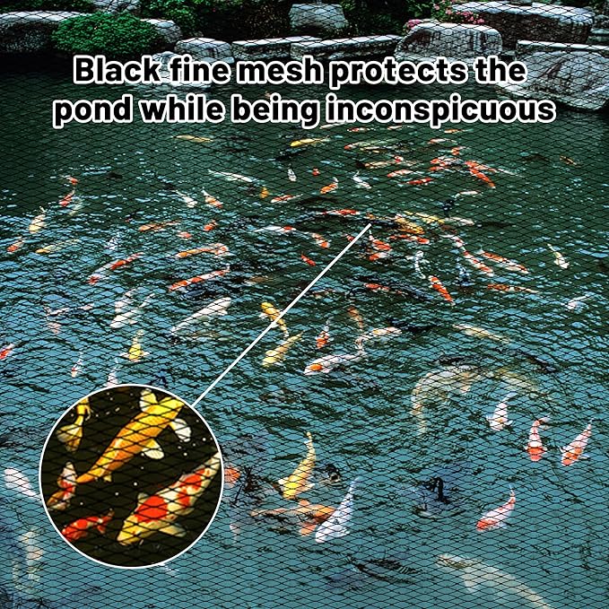 Rainleaf Pond Netting, 28' x 30' Pond Net Cover, Koi Pond Netting for Leaves, Heavy Duty Koi Pond Net Protecting Koi Fish from Herons, Stakes Included, Snare Nets