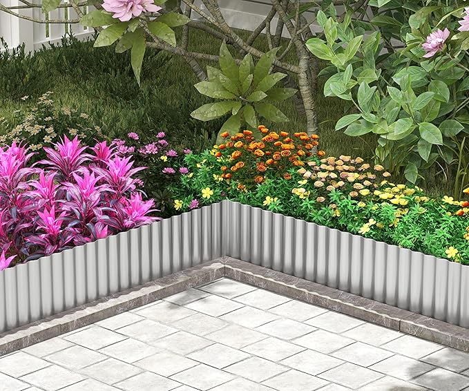 Metal Garden Edging Border, Corrugated Steel Landscaping, DIY for Lawn (Silver, 6 Inch x 40FT)