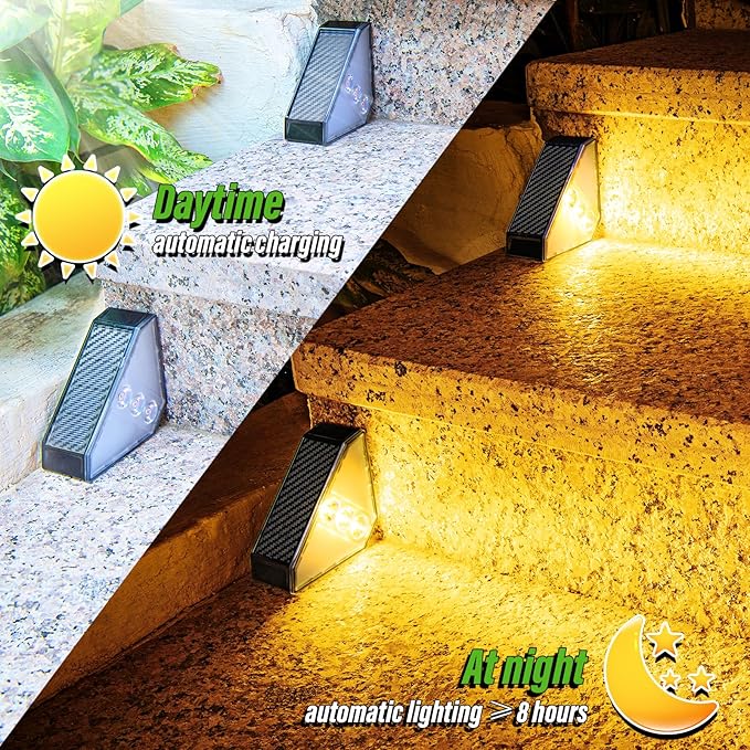 JSOT Solar Step Stair Lights Outdoor Yard Decor 6 Pack, IP65 Waterproof Deck Lighting for Outside Solar Powered, Solar Garden Light Decor for Fence, Backyard, Front Porch Step, Balcony, Wall and Patio