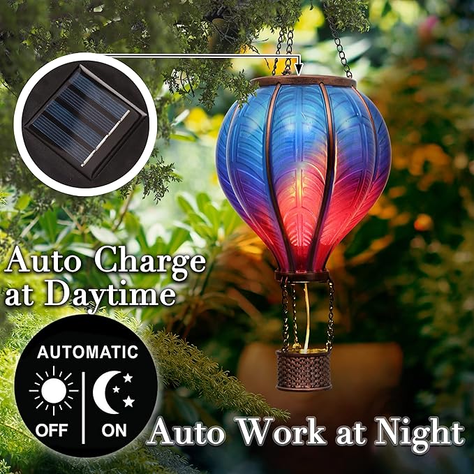 TERESA'S COLLECTIONS Hot Air Balloon Solar Lantern for Garden Decor+Flickering Flame Hanging Outdoor Lights Waterproof for Party Porch Yard Garden Tree Decorations,Gifts for Mothers Day