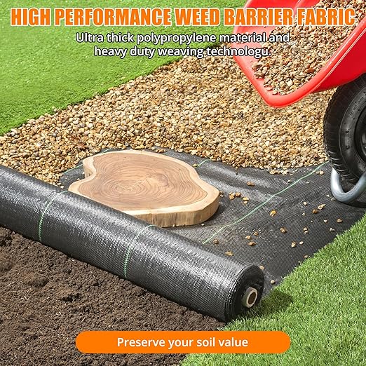 Towallmark Weed Barrier Landscape Fabric 5FTx300FT, Heavy Duty 4.1O Weed Block Gardening Ground Cover Mat, Weed Control Garden Cloth, Woven Geotextile Fabric for Underlayment, Driveway Fabric