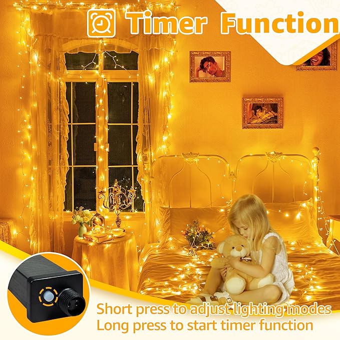 Ollny 120LED 40FT String Lights, Waterproof Connectable Fairy Lights with Timer 8 Modes, Warm White Plug in Christmas Light for Indoor Outdoor Patio Party Bedroom Classroom Decor