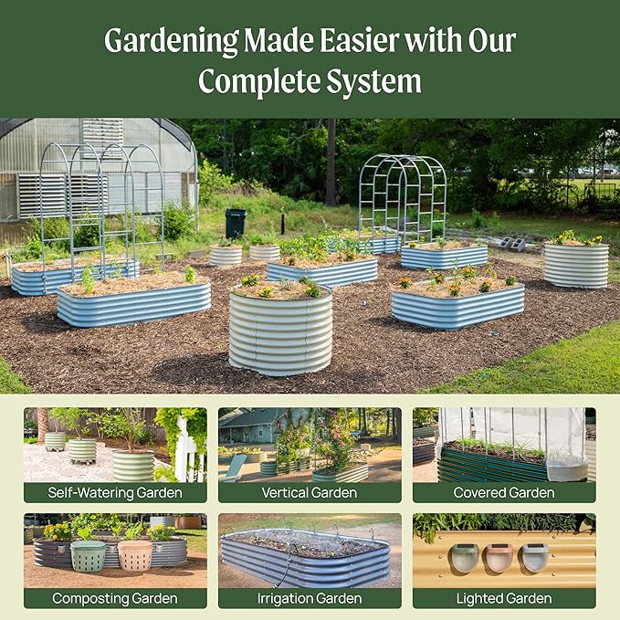 Vego garden 32" Extra Tall Raised Garden Bed Kits, 6 in 1 Modular Raised Planter Box for Vegetables Flowers Fruits Oval Metal Raised Garden-British Green