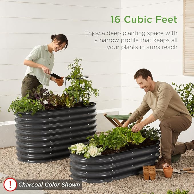 Best Choice Products 4x2x2ft Outdoor Metal Raised Garden Bed, Oval Deep Root Planter Box for Vegetables, Flowers, Herbs, and Succulents w/ 101 Gallon Capacity, Rubber Edge Guard - Peacock Blue