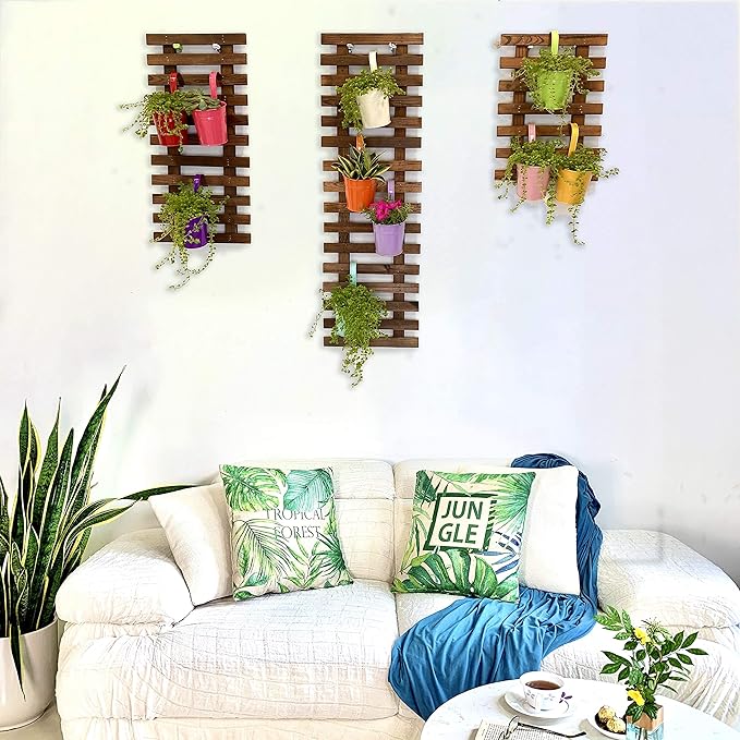 ShopLaLa Wall Planter – 3 Pack Wooden Hanging Planter for Indoor Plants, Air Plant Succulent Holder, Live Vertical Garden Large Wall Mounted Plant Stand Decor for Christma 15.7 + 23.6 + 35.4 Inch