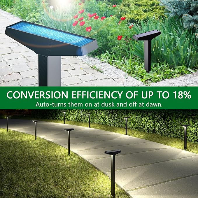 JSOT Solar Lights Outdoor 4 Pack, Solar-Powered Landscape Lighting for Outside, Perfect IP65 Waterproof Solar Pathway Lights for Backyard, Lawn, Driveway, Walkway, Garden Decorative. (Cool White)