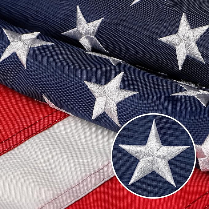 American Flag 2.5x4 Ft Embroidered Stars, Sewn Stripes, Brass Grommets US Flag Decorations, Outdoors Indoors USA Flags Polyester 2.5 x 4 Foot