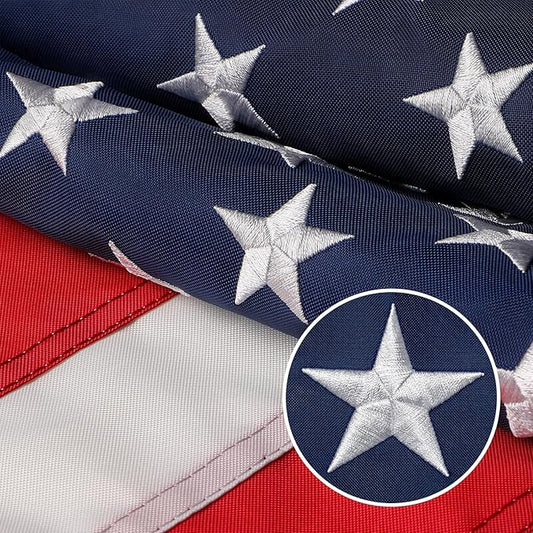 American Flag 5x8 Outdoor, 5x8 Flags Outside, All Weather US Flags with Embroidered Stars Sewn Stripes Brass Grommets, Vivid Color, Polyester USA Flag for Outdoor Indoor (5 by 8 Foot)