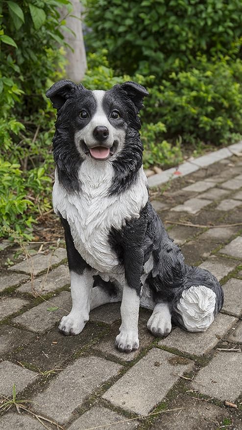 Hi- Line Gift 87689 Decorative Border Collie Sitting Dog Statue, Black/White