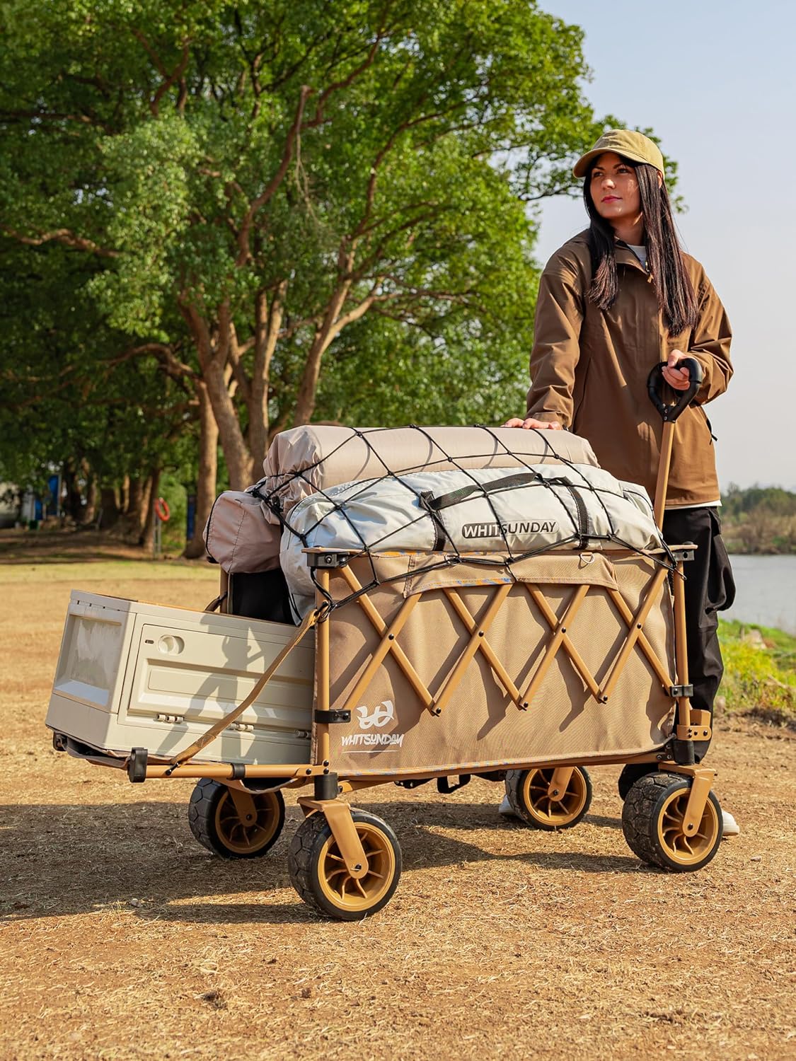 Whitsunday Collapsible Folding Wagon Heavy Duty Utility Beach Wagons with Opened Tailgate and All-Terrain Wheels for Camping,Garden,Sports Grey