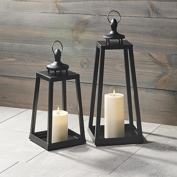 LampLust Black Lanterns Decorative Outdoor Lantern, 13 Inch Black, Battery Powered, Metal with No Glass, Indoor Outdoor Lanterns for Patio Waterproof, Spring Front Porch Floor Patio Home Decor
