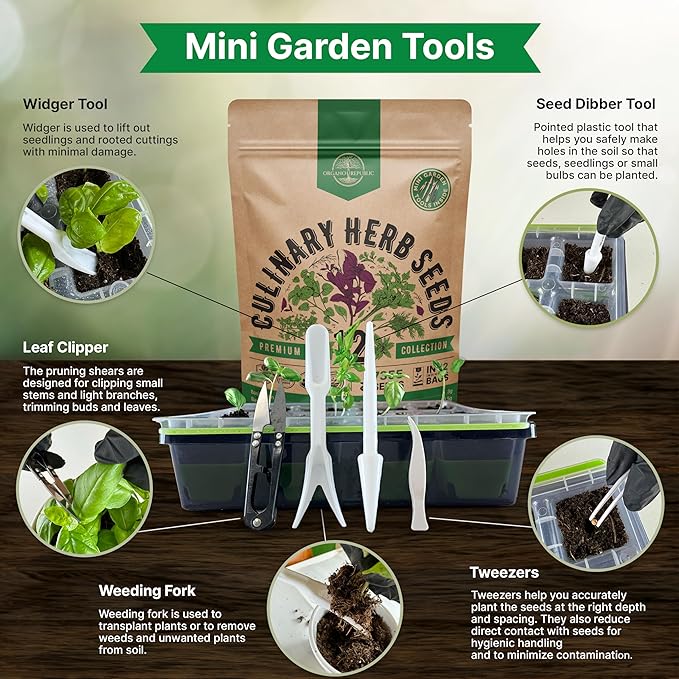 Organo Republic 12 Culinary Herbs Seeds Variety Pack - 7,355+ Heirloom, Non-GMO, Herbs Seeds for Outdoor and Indoor Home Gardening, Including Basil, Cilantro, Chives, Dill, Parsley, Sage