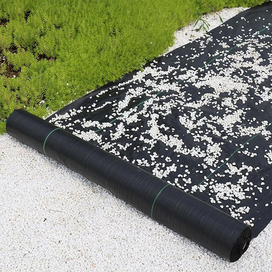 2.4oz-10FTx250FT Weed Barrier Landscape Fabric - Durable Weed Block Gardening Ground Cover Mat, Woven Geotextile Fabric for Underlayment, Commercial Driveway Stabilization, Weed Control Cloth