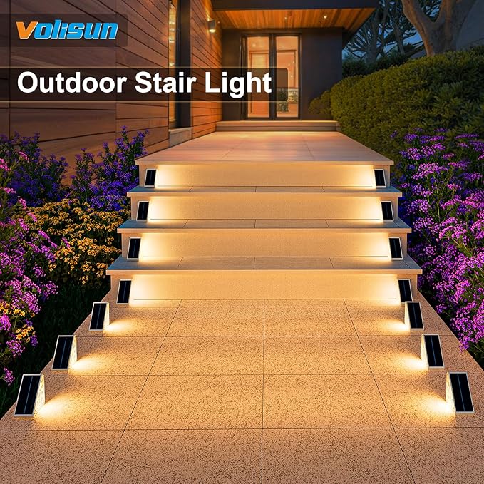 VOLISUN Solar Step Lights for Outside, Solar Stair Lights Outdoor Waterproof IP67, LED Outdoor Step Lights, Outdoor Stair Lights Decor for Deck, Front Step, Front Porch and Patio (6 Pack,Warm White)