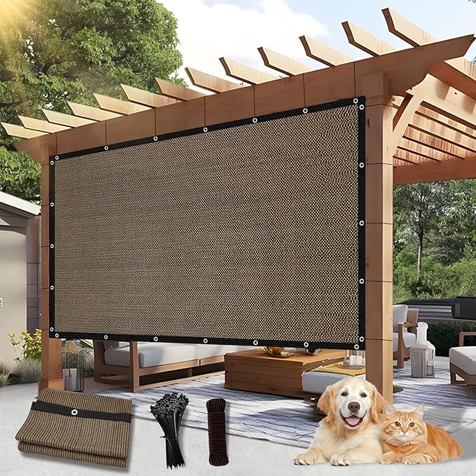 Outdoor 90% Sun Shade Cloth with Grommets, 14 X 14 FT Pergola Shade Cover for Garden Patio Carport Kennel Swimming Pool, Mocha (We Make Custom Size)