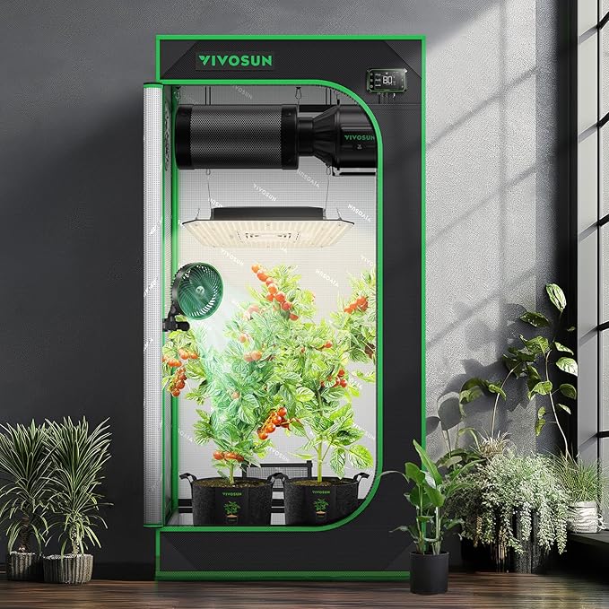 VIVOSUN S224 2x2 Grow Tent, 24"x24"x48" High Reflective Mylar with Observation Window and Floor Tray for Hydroponics Indoor Plant for VS1000