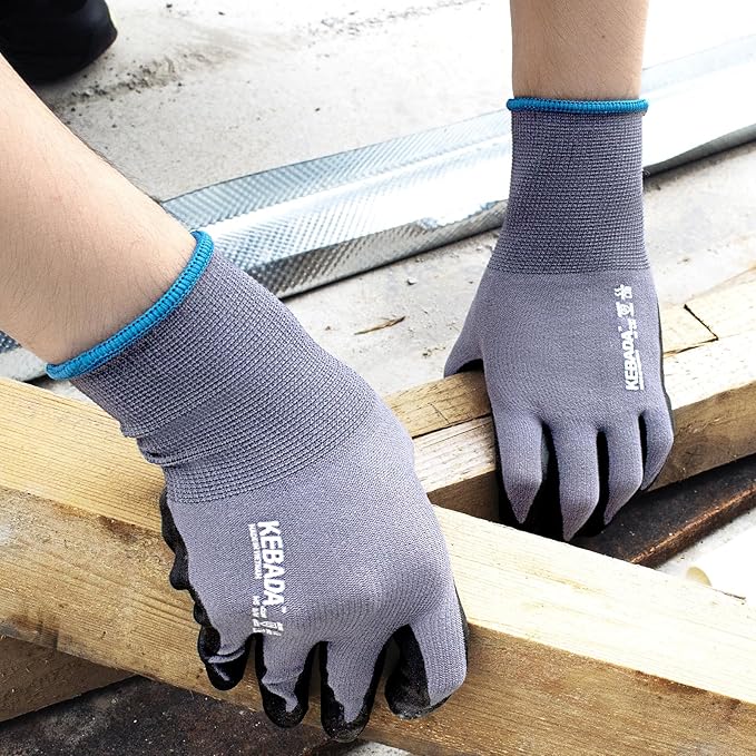 12 Pairs Work Gloves for Men and Women, Nitrile Coated Safety Protective Gloves with Grip, Ideal for Gardening, Warehouse, Mechanic, Light Duty Construction Work,Large