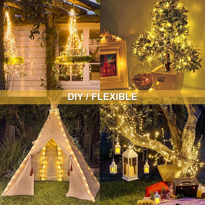 JMEXSUSS 2 Pack Solar String Lights Outdoor Waterproof, Each 33FT 100 LED Warm White Christmas Lights, Waterproof 8 Modes Copper Wire Solar Fairy Light for Outside Patio Tree Yard Garden Decorations