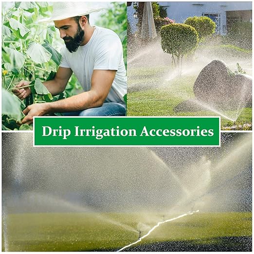 200 Pieces Drip Irrigation Fittings Kit for 1/4 Inch Tubing, 50 Straight Barbs, 50 Tees, 50 Elbows, 50 4-Way Couplings, Barbed Connectors with Plastic Box for Garden Lawn Drip, Sprinkler Systems,Black