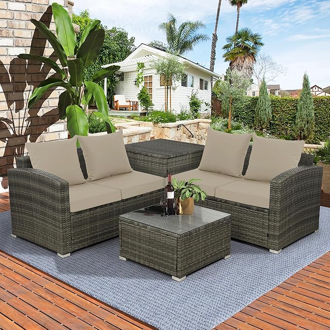 24x24 Inch Outdoor Cushions for Patio Furniture, Waterproof Outdoor Chair Cushions w/Fade-Resistant, Removable & Machine-Washable Covers, Deep Seat Sofa/Couch Pad Replacement – Set of 4, Cream
