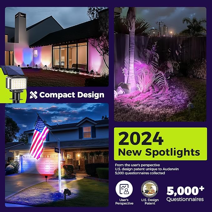 Color Changing Solar Spot Lights Outdoor Waterproof for Flag, Tree, House, Garden, Yard, Landscape Spotlights for Accent Uplighting Halloween Christmas Decorations-6 Pack