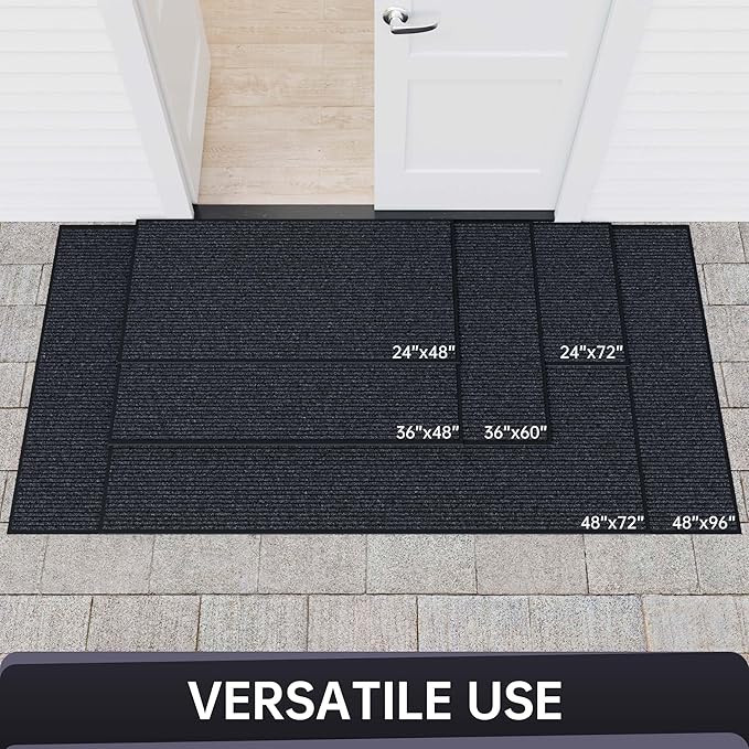 Front Door Mat, Heavy Duty Indoor Outdoor Entrance Door Mat, 72" x 24" Commercial Door Mats for Entryway, Durable Non-Slip Rubber Backing, Low-Profile Welcome Mats for Entry, Gray